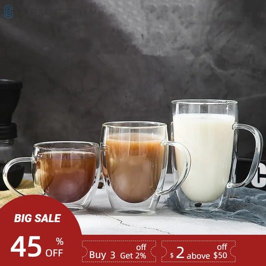 1/4/6Pcs Double Wall Glass Cups Espresso Coffee Mug 80/250/350/450 ML Heat-Resistant Transparent Glasses With Double Bottom Mugs